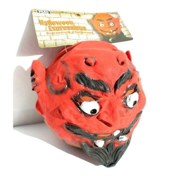 2003 Vtg PMG Halloween Expressions Horror Monstrous Red Devil Mask Latex NOS - Picture 2 of 2